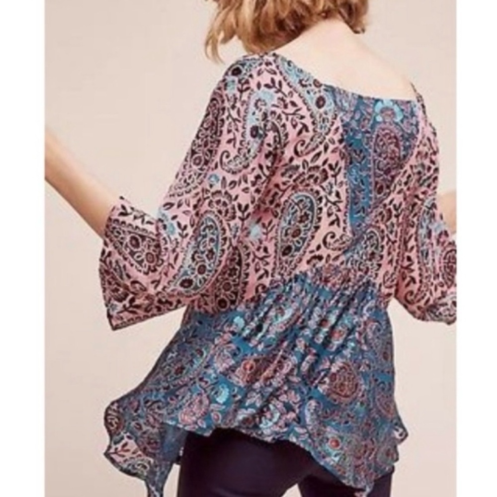 Floreat Anthropologie Valo Silk Blend Paisley Velvet Burn Out Boho Tunic Large - Picture 2 of 8